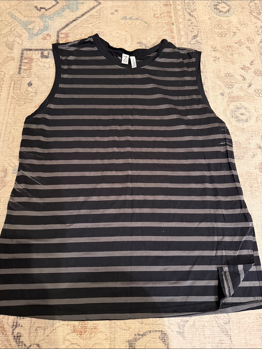 Zella Black and Charcoal Striped Muscle Tank